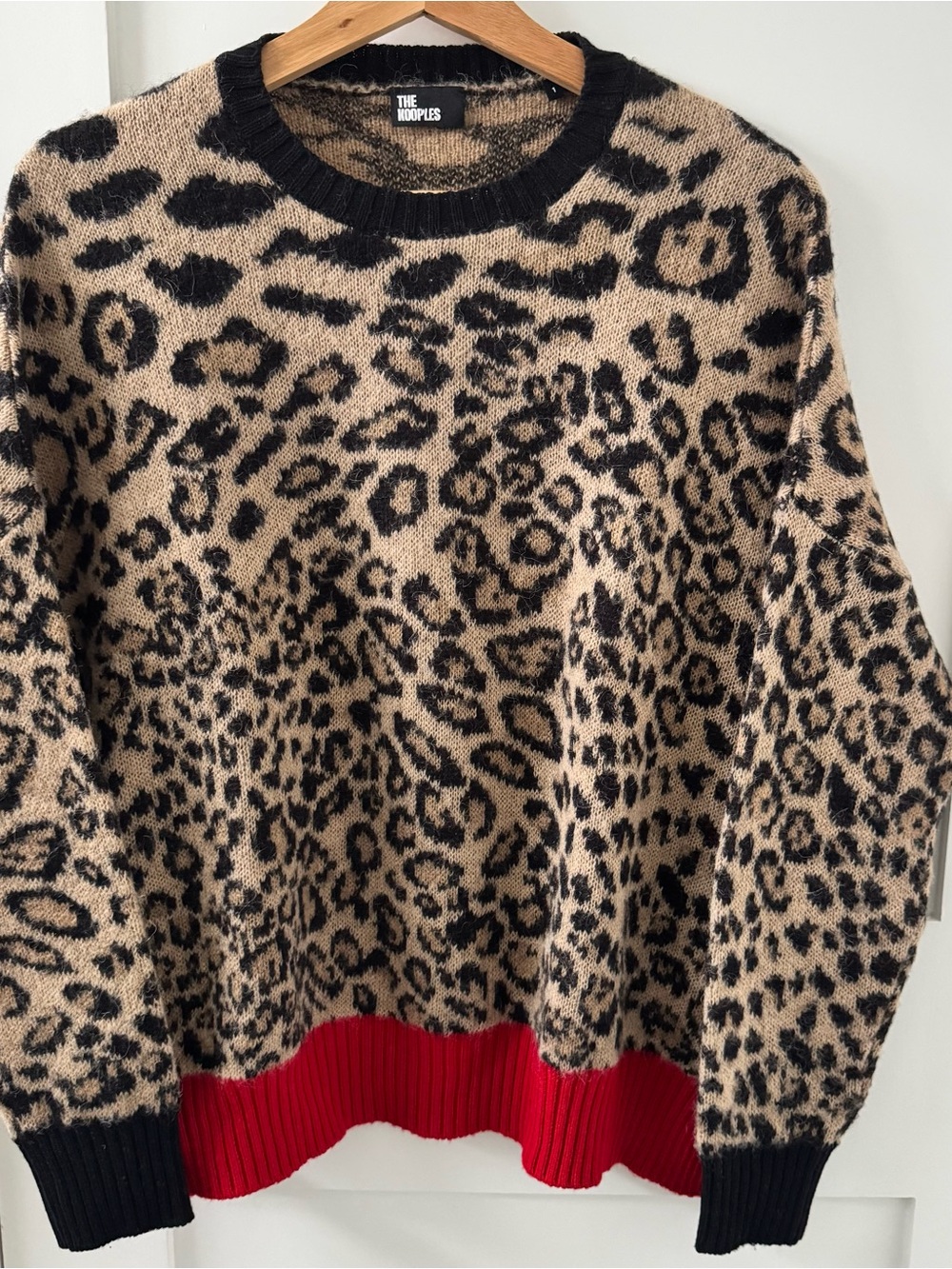 The Kooples Alpaca-blendLeopard Print Crewneck Sweater with Red Hem